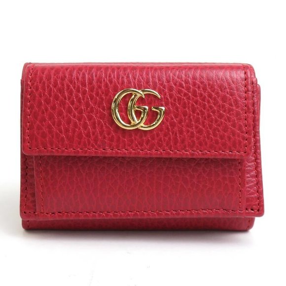 Auth GUCCI GG Marmont Trifold Wallet Red Leather - h29846f